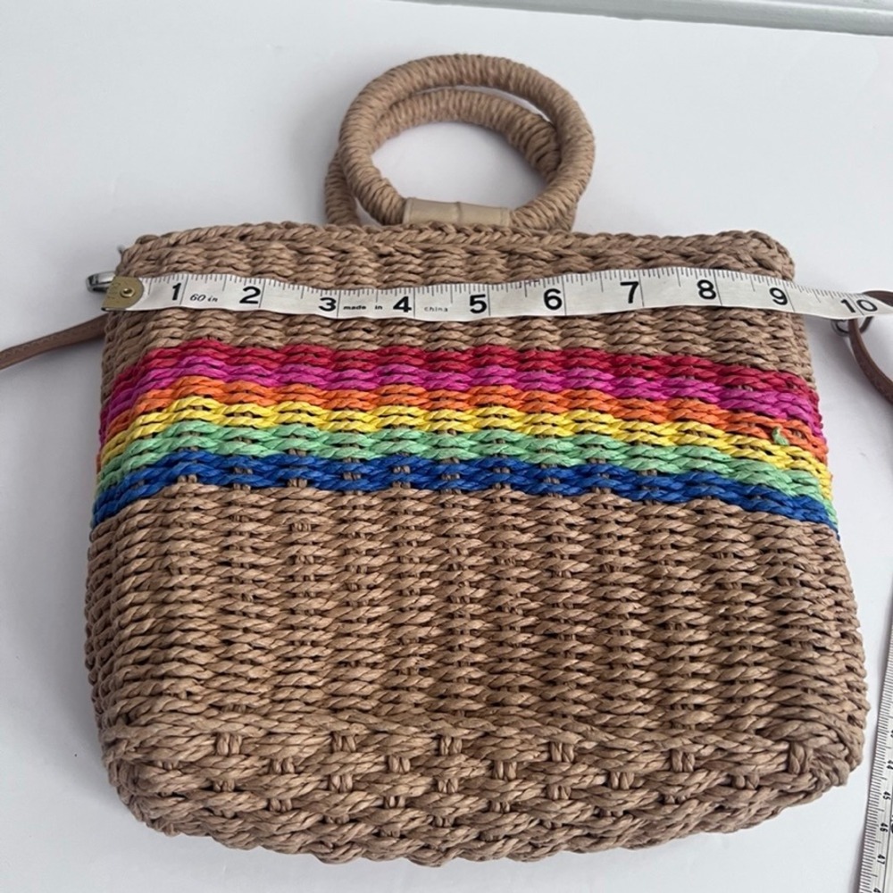 Straw Woven‎ Tote Bag Rainbow Stripe Top Handle Crossbody Purse - Picture 3 of 14